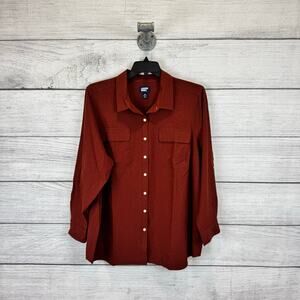 Lands End Plus Size Rust Button Down Long Sleeve Top Size 2X